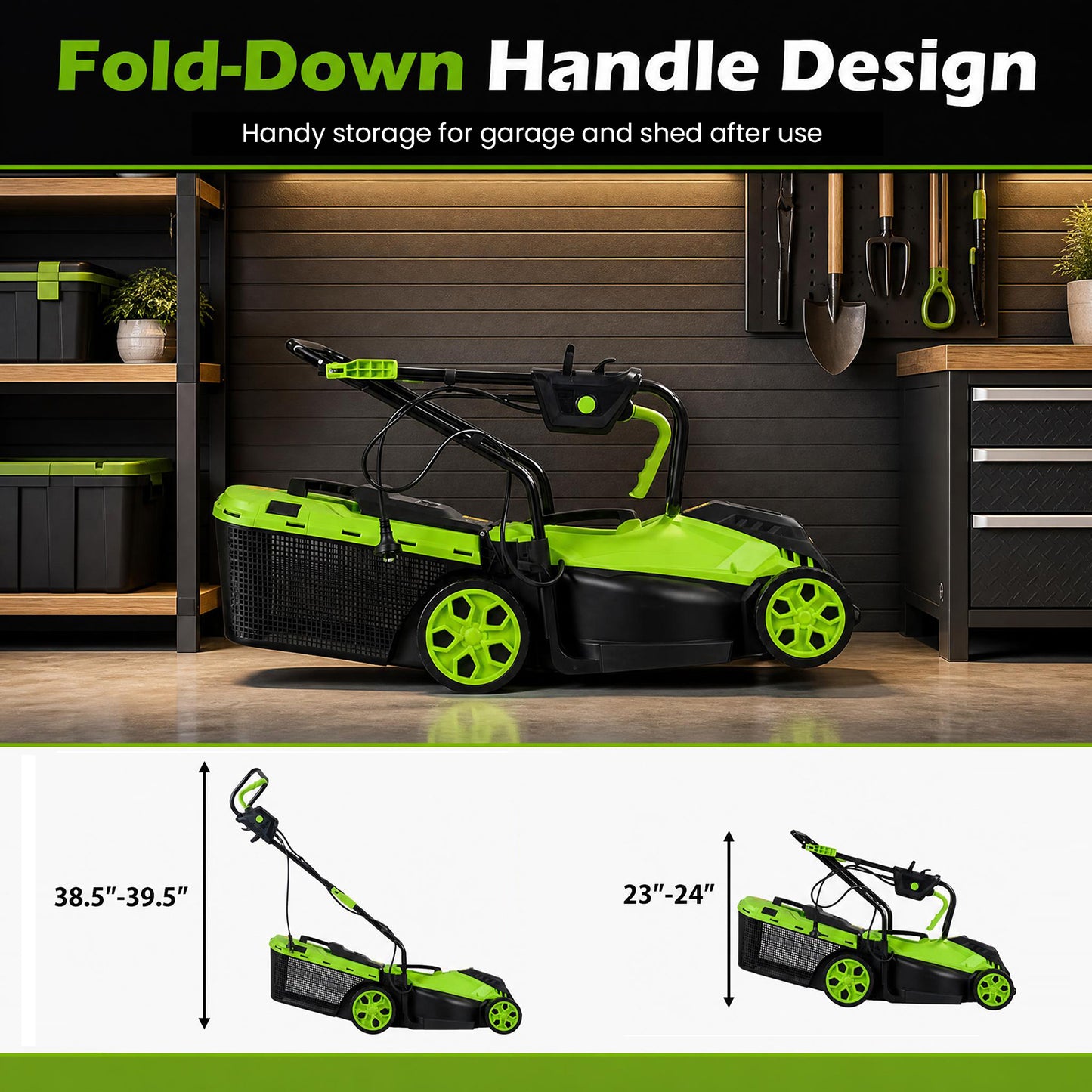 Patiojoy 12-Amp Corded Electric Lawn Mower 14-Inch Walk-Behind Push Mower with 8-Gallon Grass Bag 5-Position Height Adjustment Lightweight 21 lbs for Small Yards