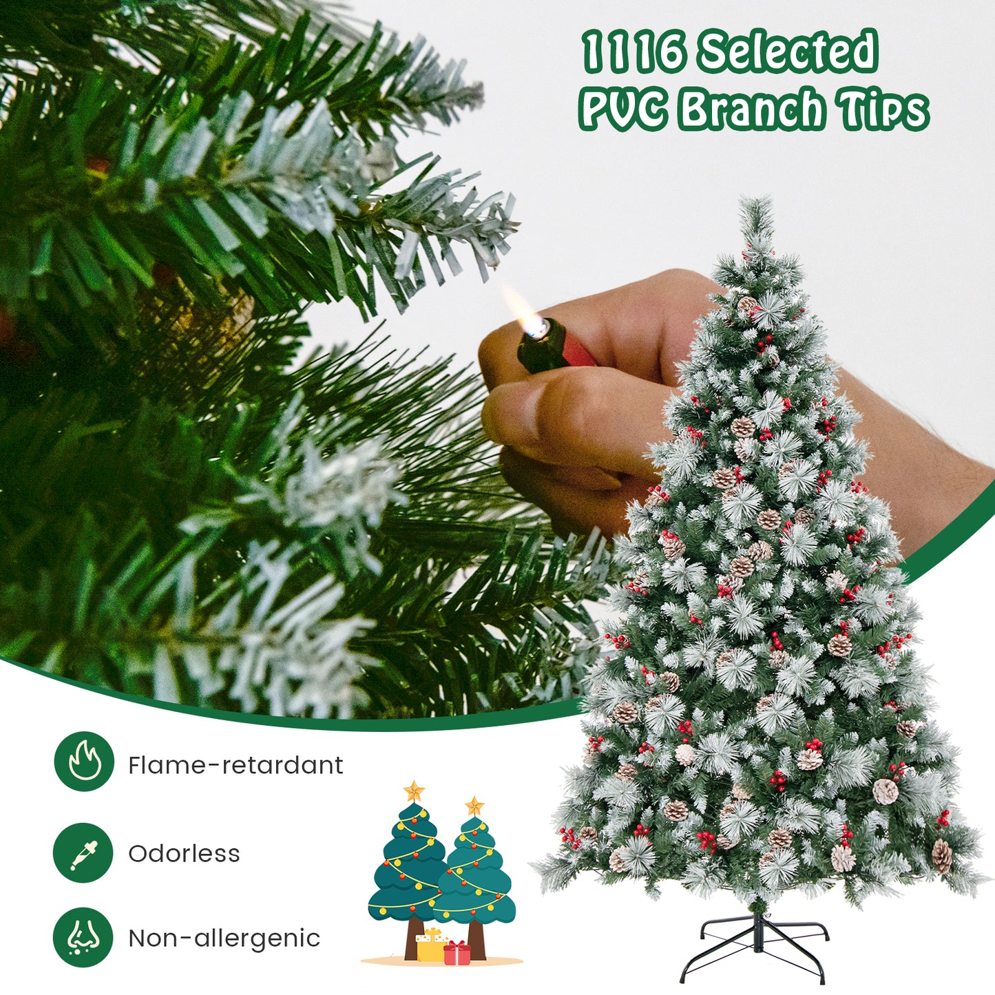 Patiojoy Pre-Lit Artificial Christmas Tree Hinged Xmas Tree with 11 Lighting Modes LED Lights and Branch Tips