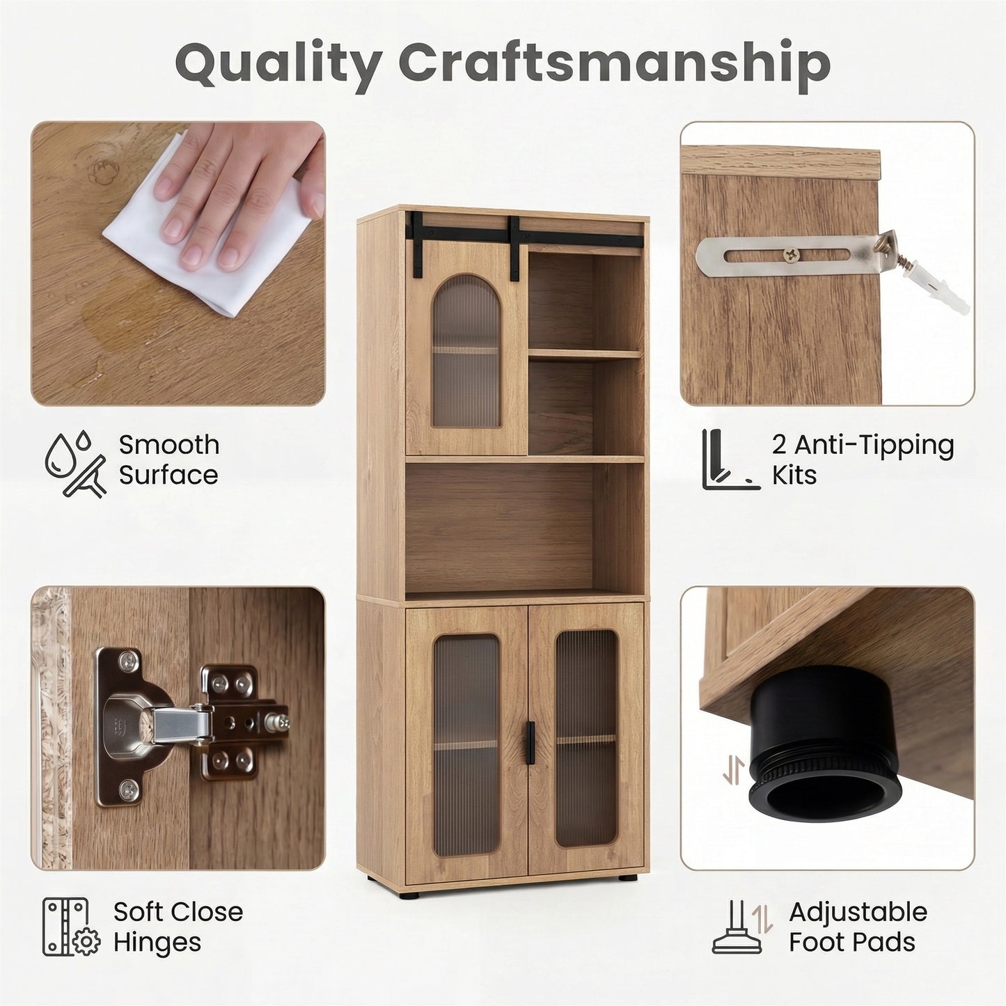 Patiojoy 59" Tall Bathroom Floor Cabinet Freestanding Linen Storage Cabinet