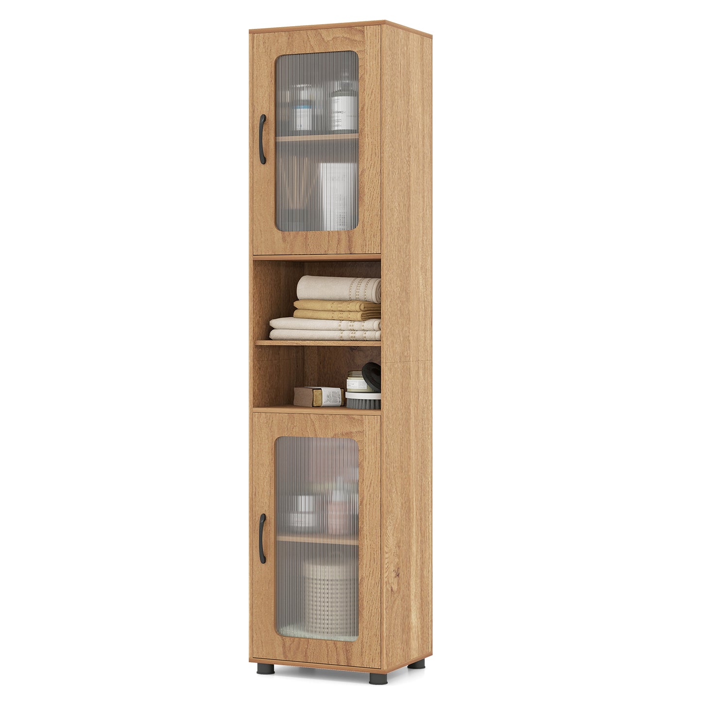 Patiojoy Tall Bathroom Storage Cabinet 67"H Freestanding Storage Organizer with 2 Fluted Doors and Adjustable Shelf