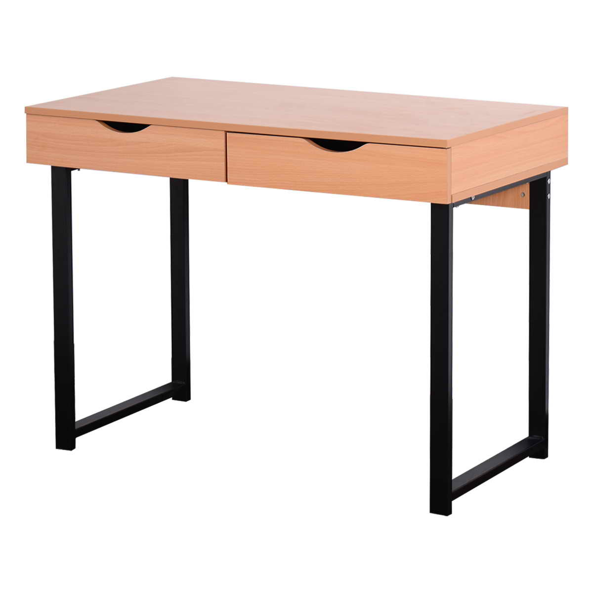 Patiojoy Modern Corner Computer Desk Workstation with Steel Frame and 2 Drawers