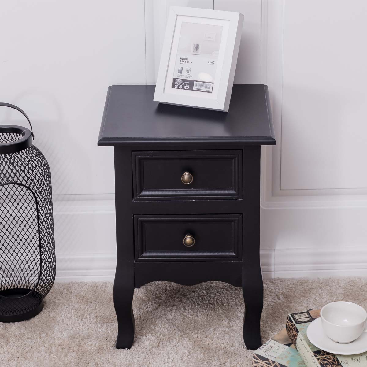 Patiojoy Night Stand Curved Legs Accent Side End Table with 2 Drawers