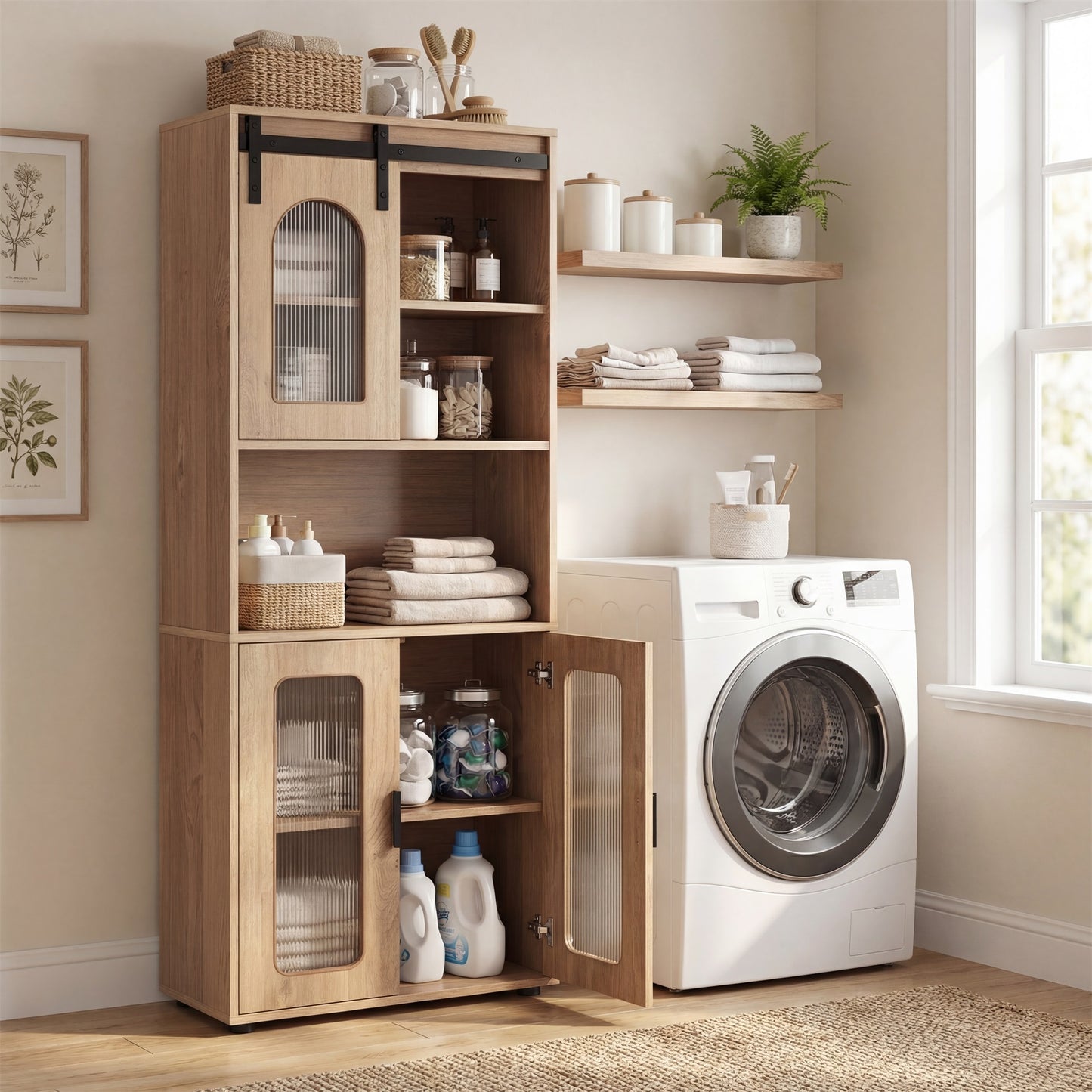 Patiojoy 59" Tall Bathroom Floor Cabinet Freestanding Linen Storage Cabinet