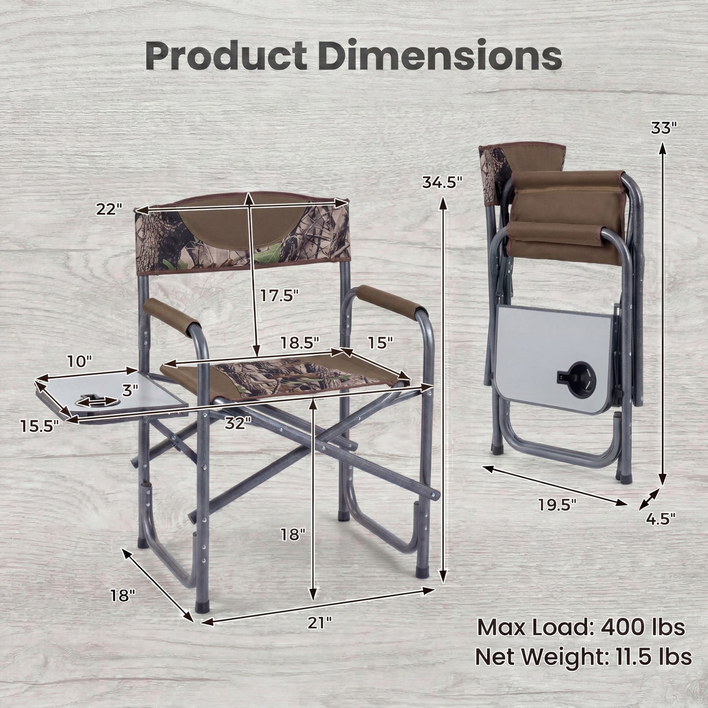 Patiojoy Portable Camping Chair Folding Outdoor Lawn Chair with Side Table and Cup Holder