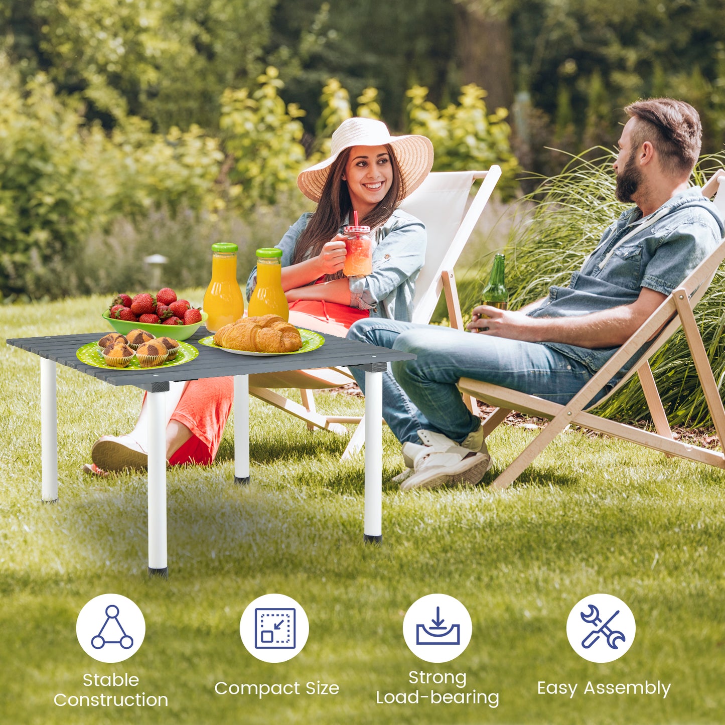 Patiojoy Folding Picnic Table Wooden Roll Up Travel Camping Table with Carrying Bag Portable Lightweight Floor Table