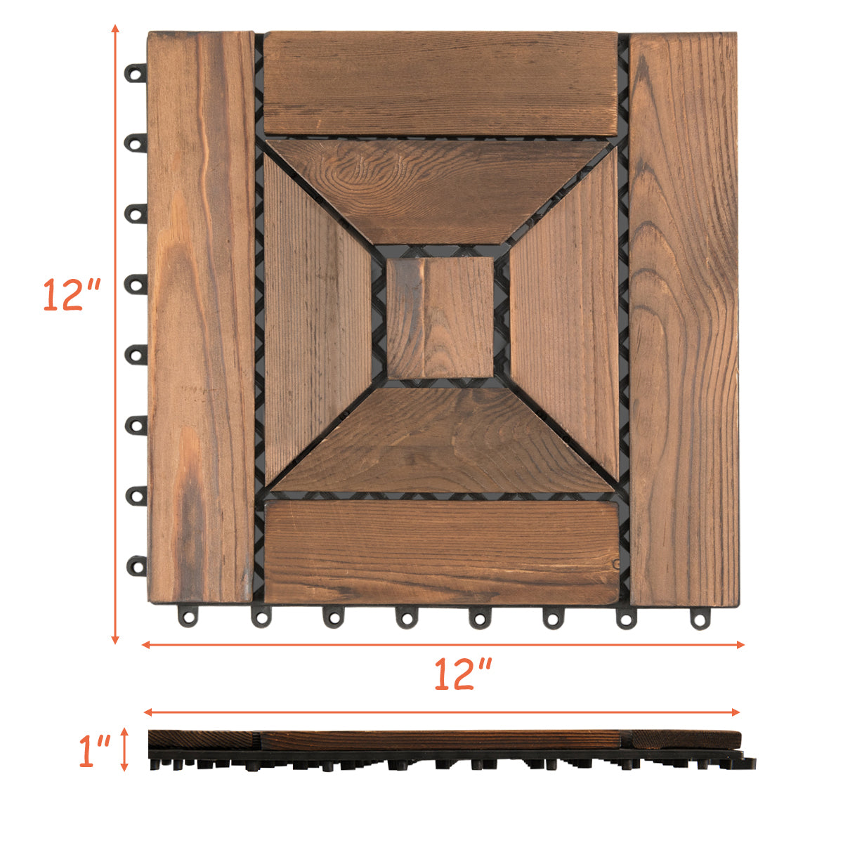 Patiojoy 11 PCS 12'' x 12'' Interlocking Wood Patio Deck Floor Tiles
