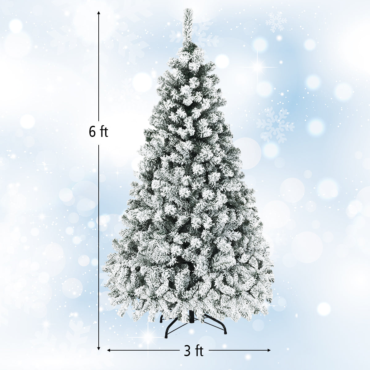 Topbuy 6FT/7.5FT/9FT Snow Flocked Christmas Tree Hinged Pine Tree with Solid Metal Stand