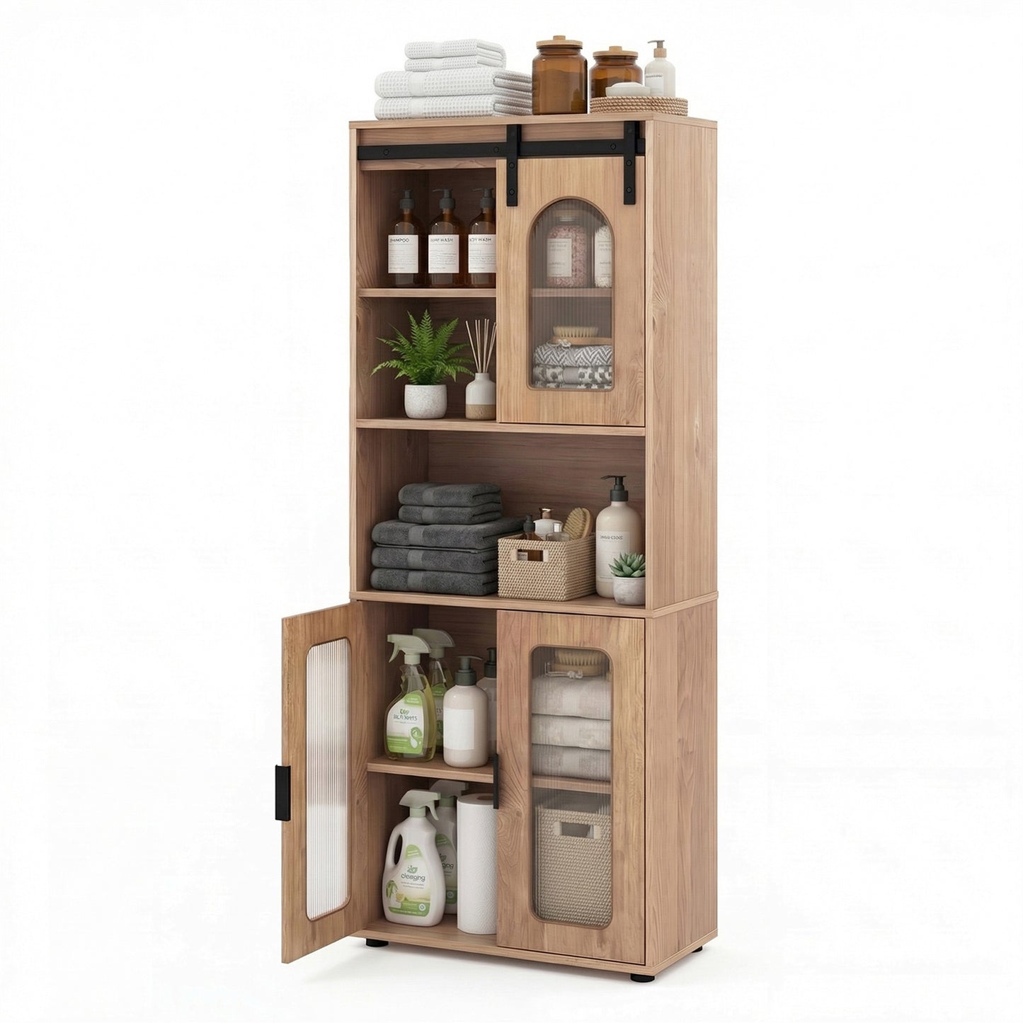 Patiojoy 59" Tall Bathroom Floor Cabinet Freestanding Linen Storage Cabinet