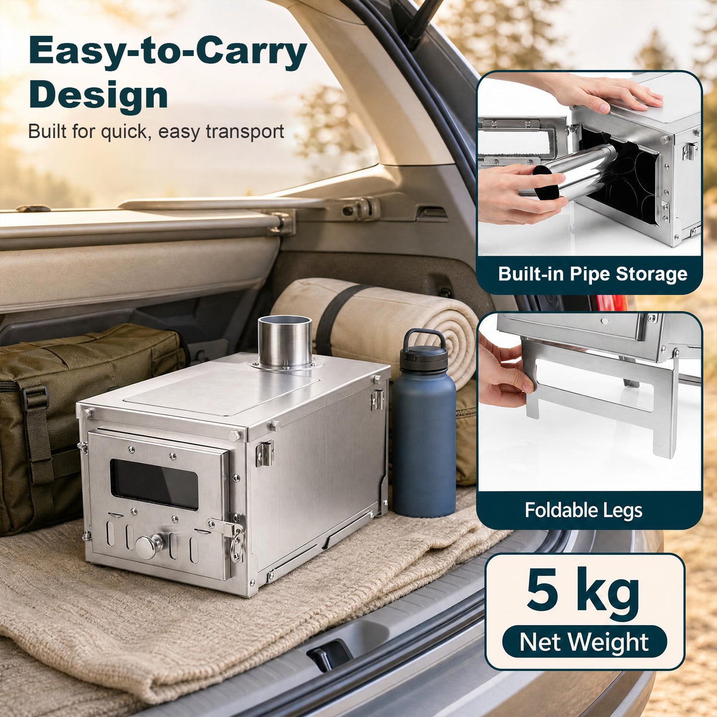Patiojoy Portable Hot Tent Stove, Wood Burning Stove With 7 Chimney Pipes & Spark Arrestor Stainless Steel
