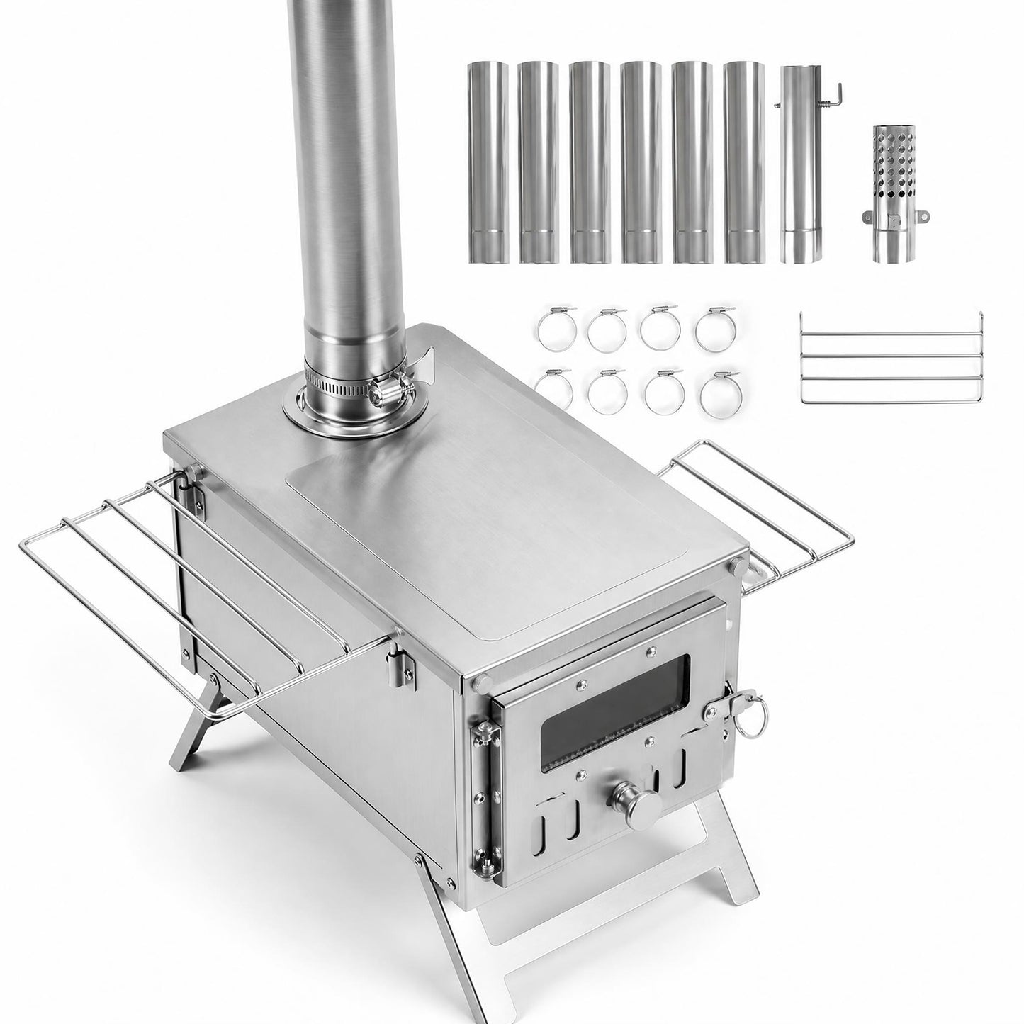 Patiojoy Portable Hot Tent Stove, Wood Burning Stove With 7 Chimney Pipes & Spark Arrestor Stainless Steel