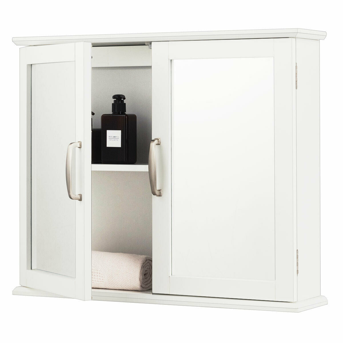 Topbuy Bathroom Mirror Cabinet Two Shelves Storage Cupboard White