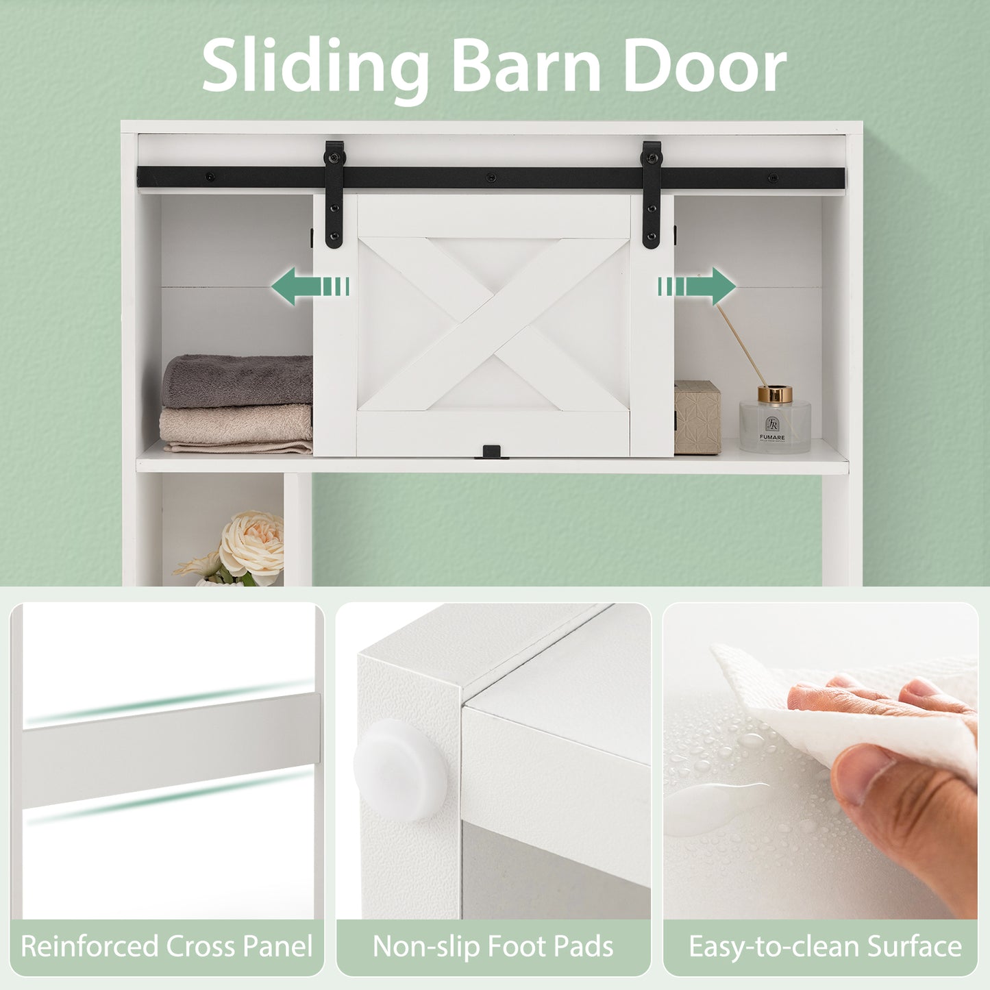 Patiojoy Over The Toilet Storage Cabinet Freestanding Bathroom Organizer with Sliding Barn Door and Storage Shelves