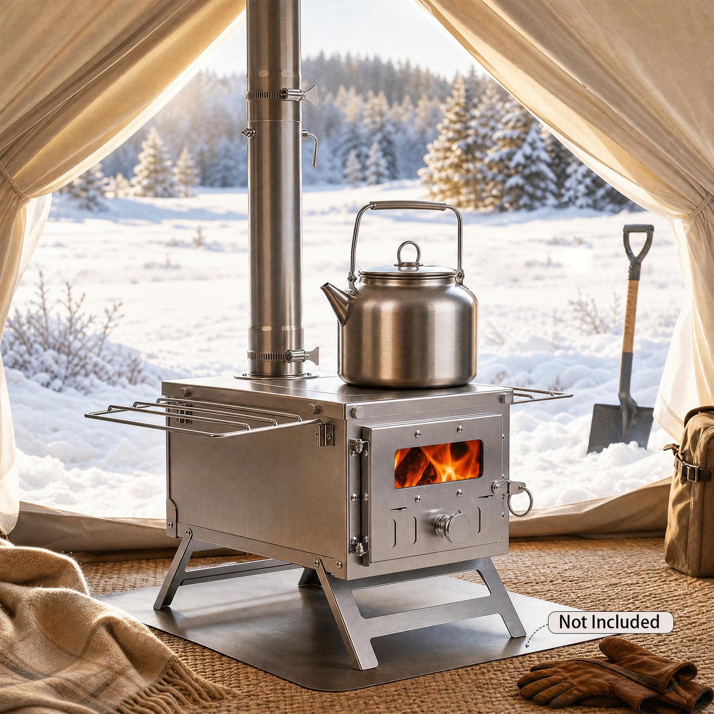 Patiojoy Portable Hot Tent Stove, Wood Burning Stove With 7 Chimney Pipes & Spark Arrestor Stainless Steel