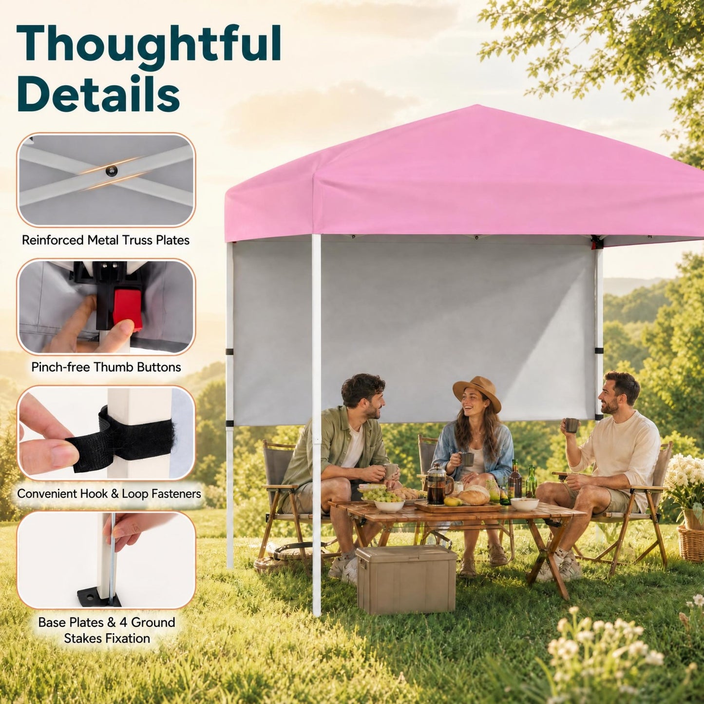Patiojoy 6 x 4 FT Canopy Tent Pop Up Easy Setup Tent w/ 1 Half Sidewall Foldable & Portable Outdoor Gazebo Pink/Red/White/Gray/Blue