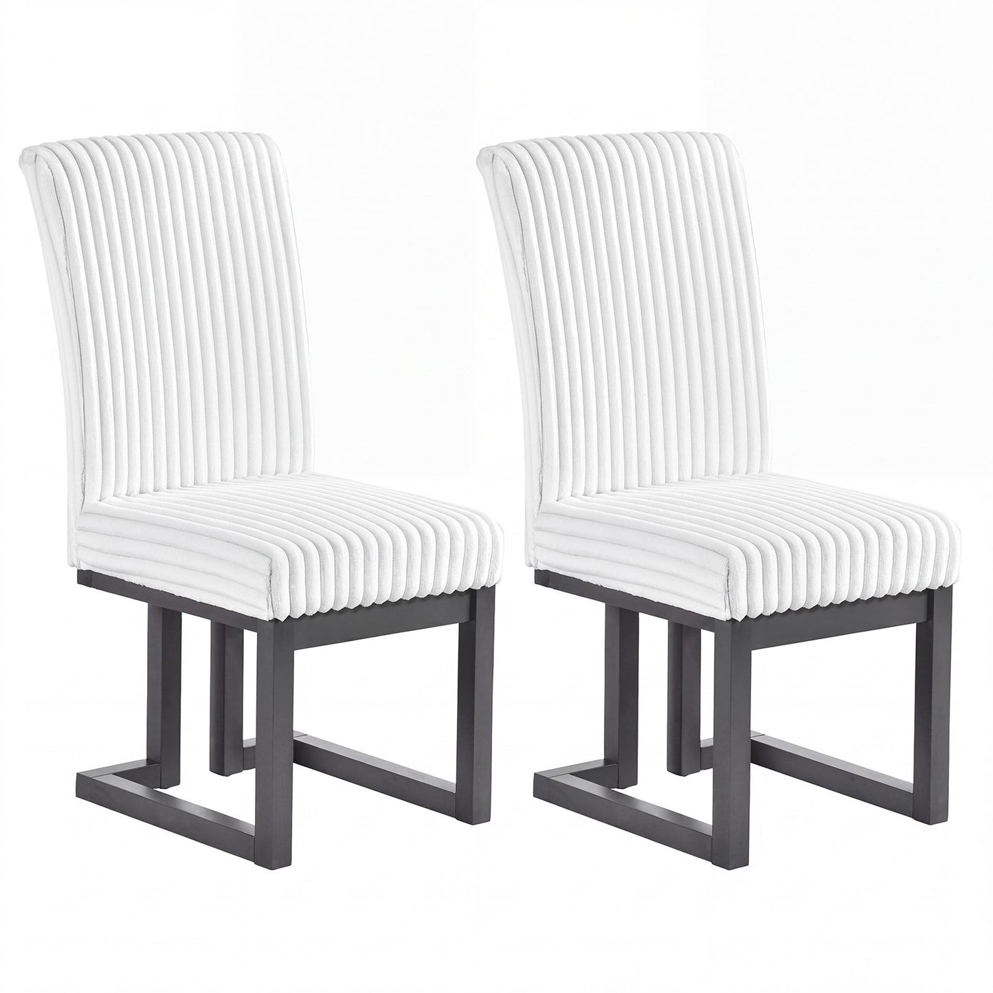 Patiojoy Modern Wood Dining Chairs Set of 2 Mid-Century Upholstered Kitchen Chairs with Thick Padded Seat Beige/White
