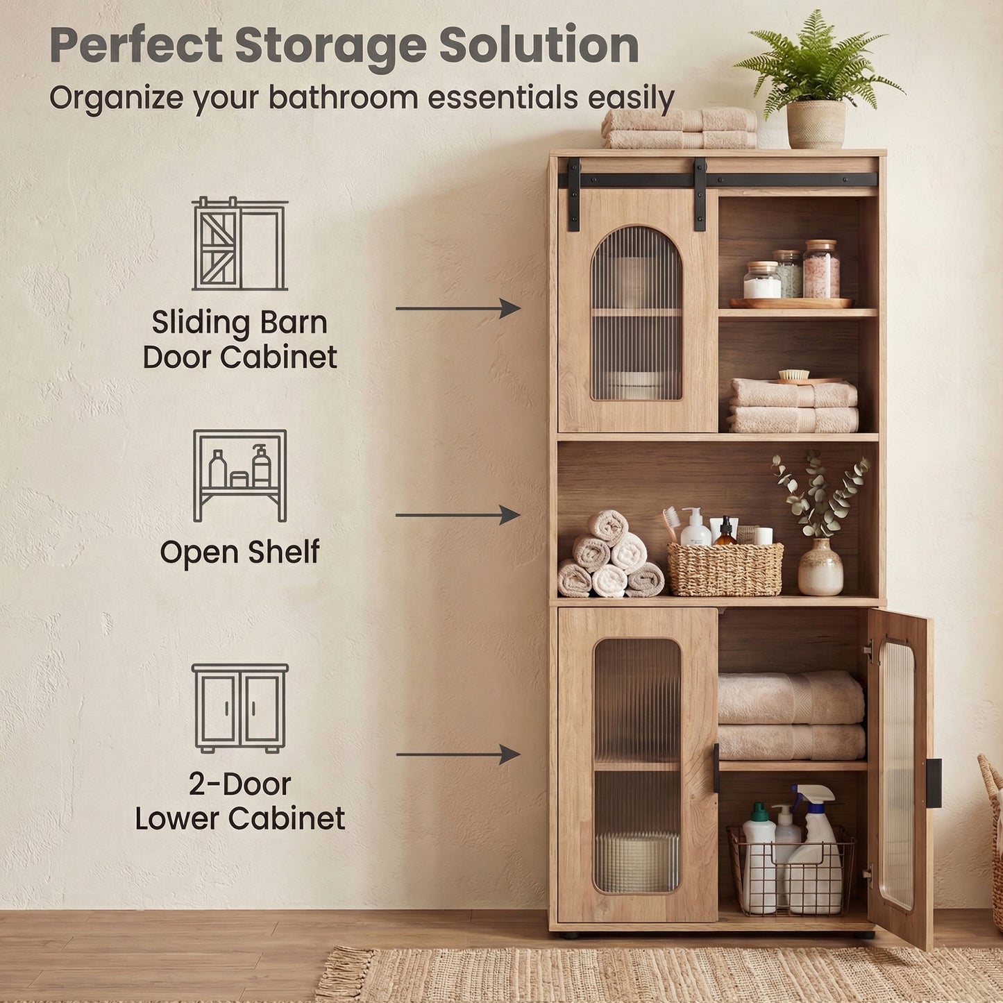 Patiojoy 59" Tall Bathroom Floor Cabinet Freestanding Linen Storage Cabinet