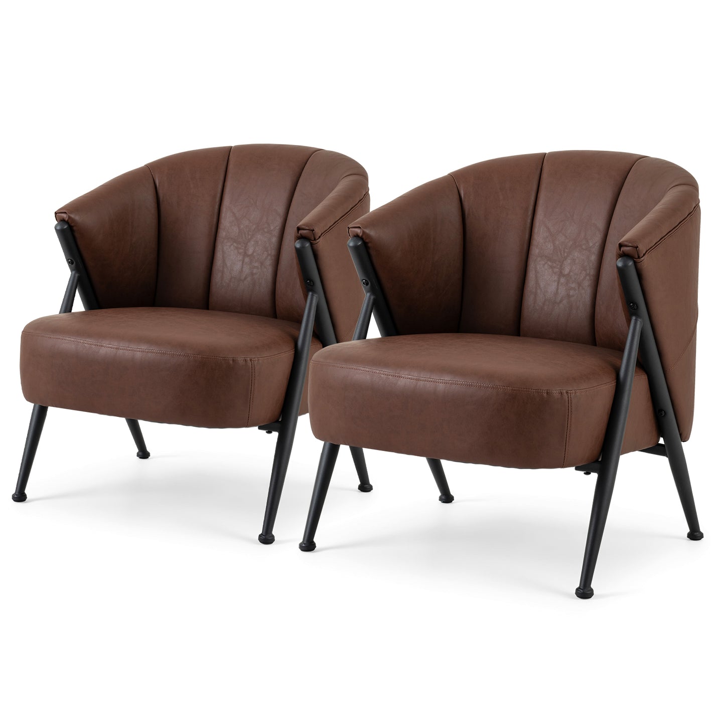 Patiojoy Accent Chair in Mid-Century Modern Style With Wide Seat and Curved Backrest Set of 1/2