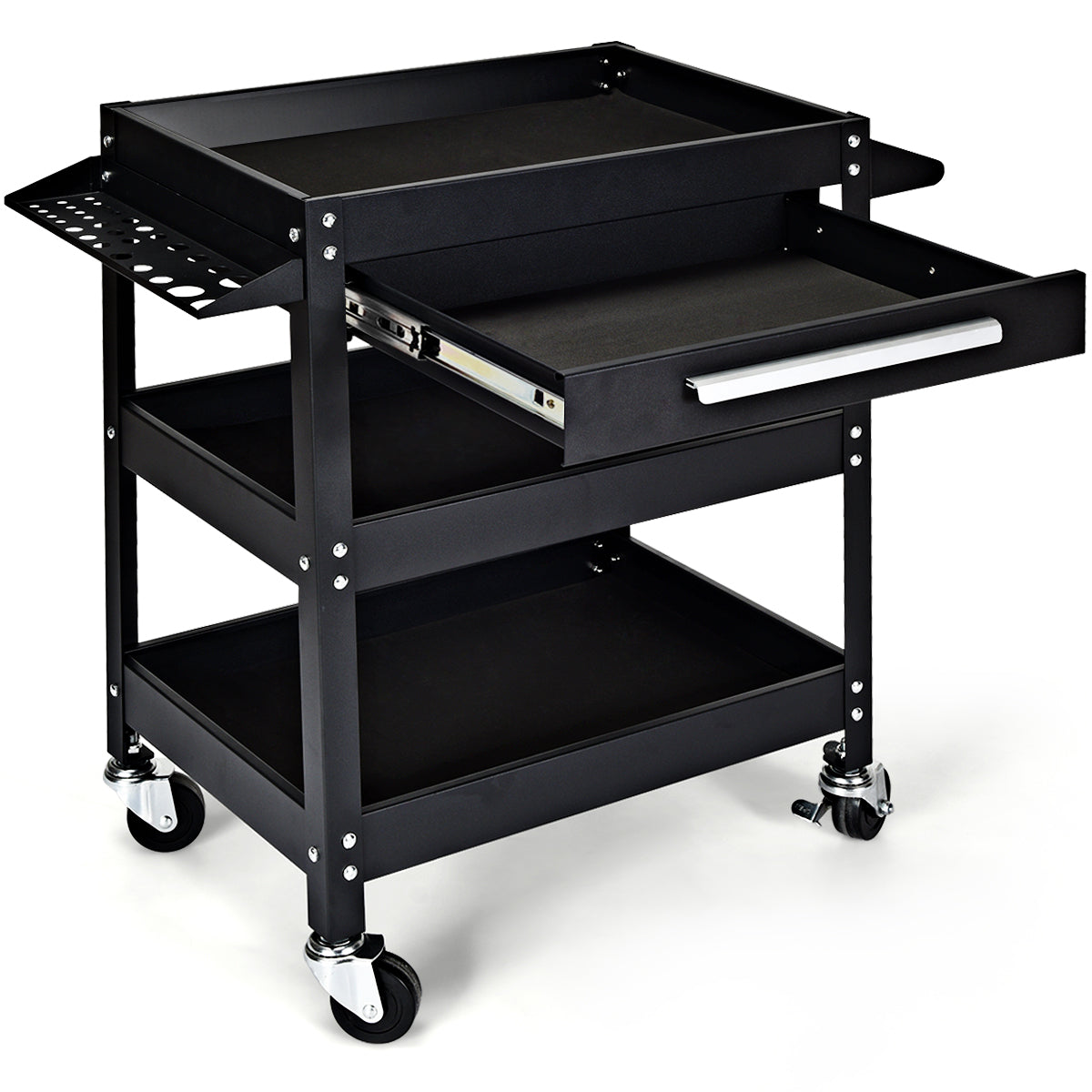 Patiojoy Tool Cart 3-Tray Rolling Tool Organizer With Drawer Industrial Storage Dollies