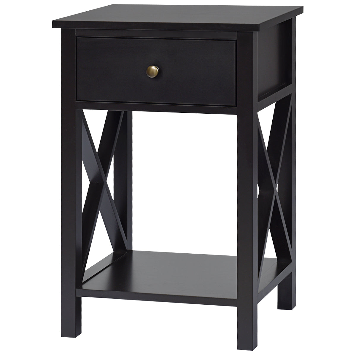 Topbuy X-Design Side End Table Multifunctional Nightstand with Drawer & Shelf Black