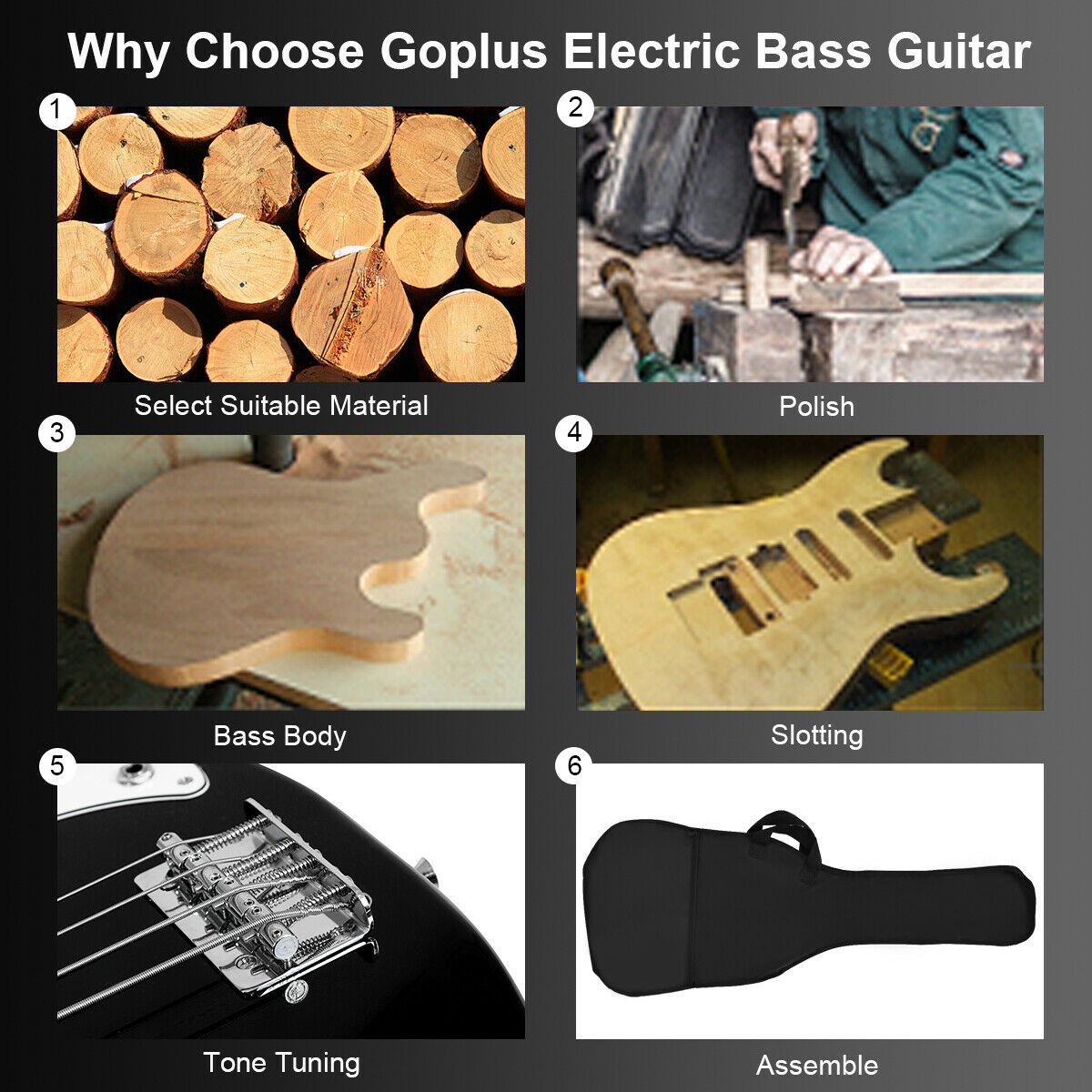 Topbuy Electric Bass Guitar Full Size 4 String for Beginners w/ Bag Amp Cord Black