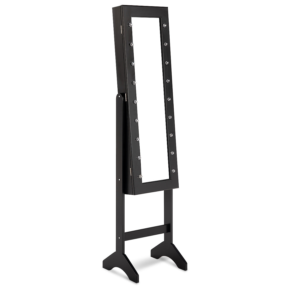 Topbuy LED Lighting Mirrored Jewelry Cabinet Armoire Free Standing Dressing Organizer