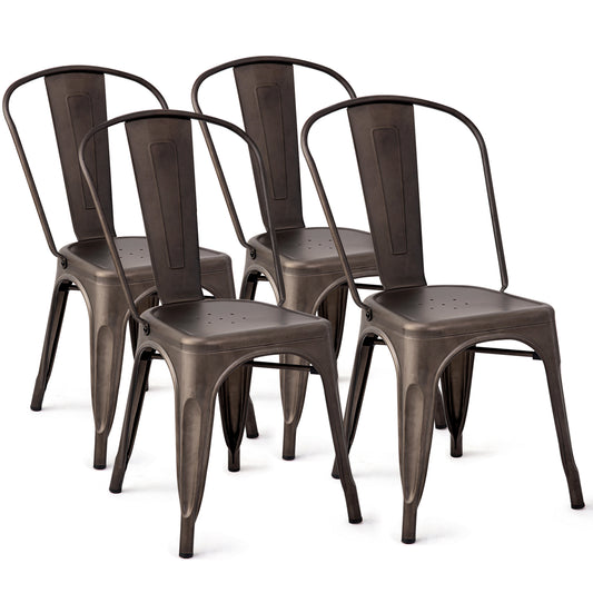 Topbuy Metal Patio Chairs Set of 4 Stackable Side Dining Chair Bistro
