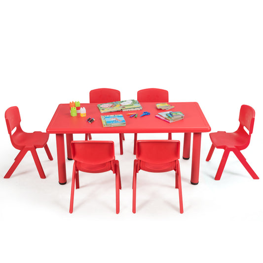 Topbuy Kids Table & 6 Chairs Set Activity Desk & Chair Set Indoor or Outdoor Home Classroom Red
