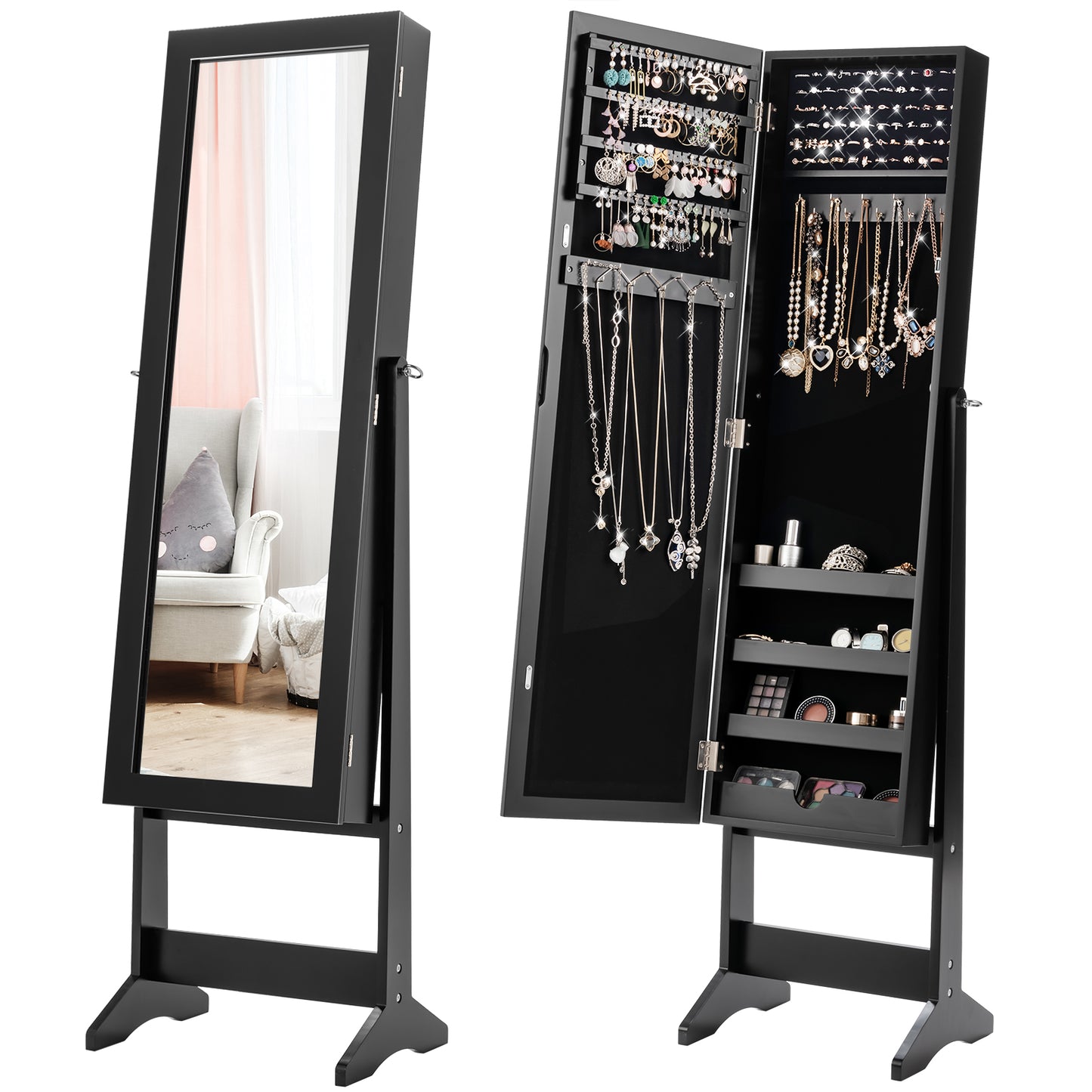 Topbuy Armoire Mirrored Jewelry Cabinet Dressing Storage Box Organizer