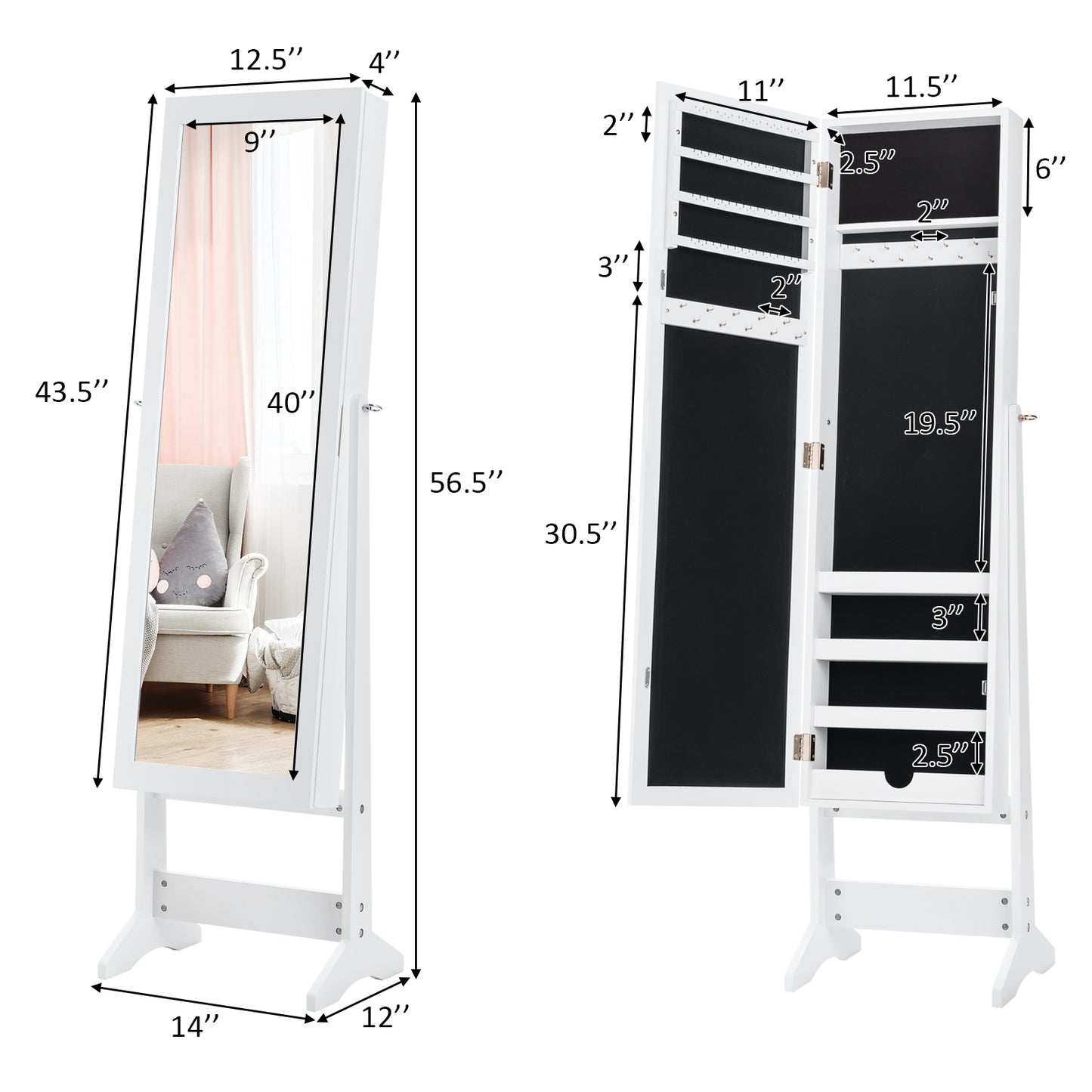 Topbuy Armoire Mirrored Jewelry Cabinet Dressing Storage Box Organizer
