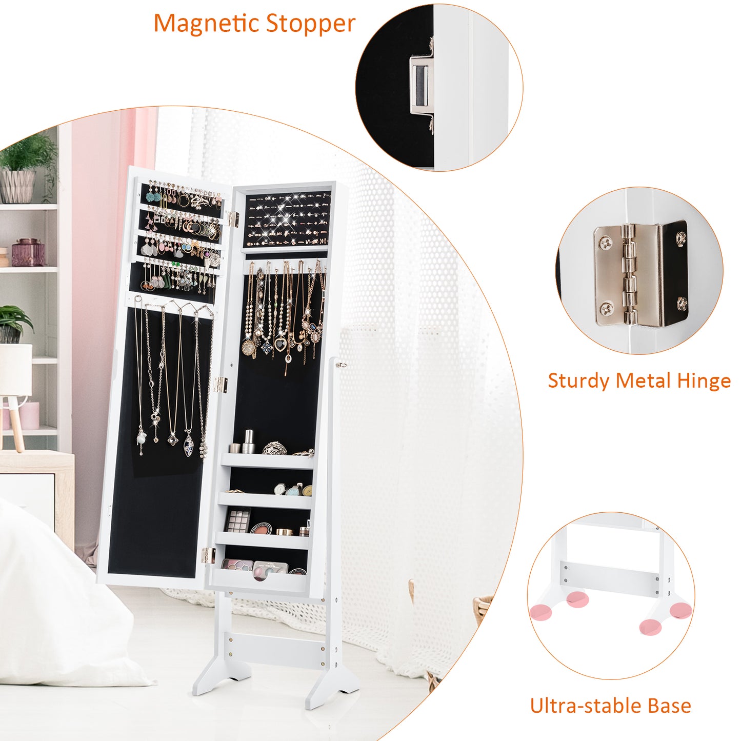 Topbuy Armoire Mirrored Jewelry Cabinet Dressing Storage Box Organizer