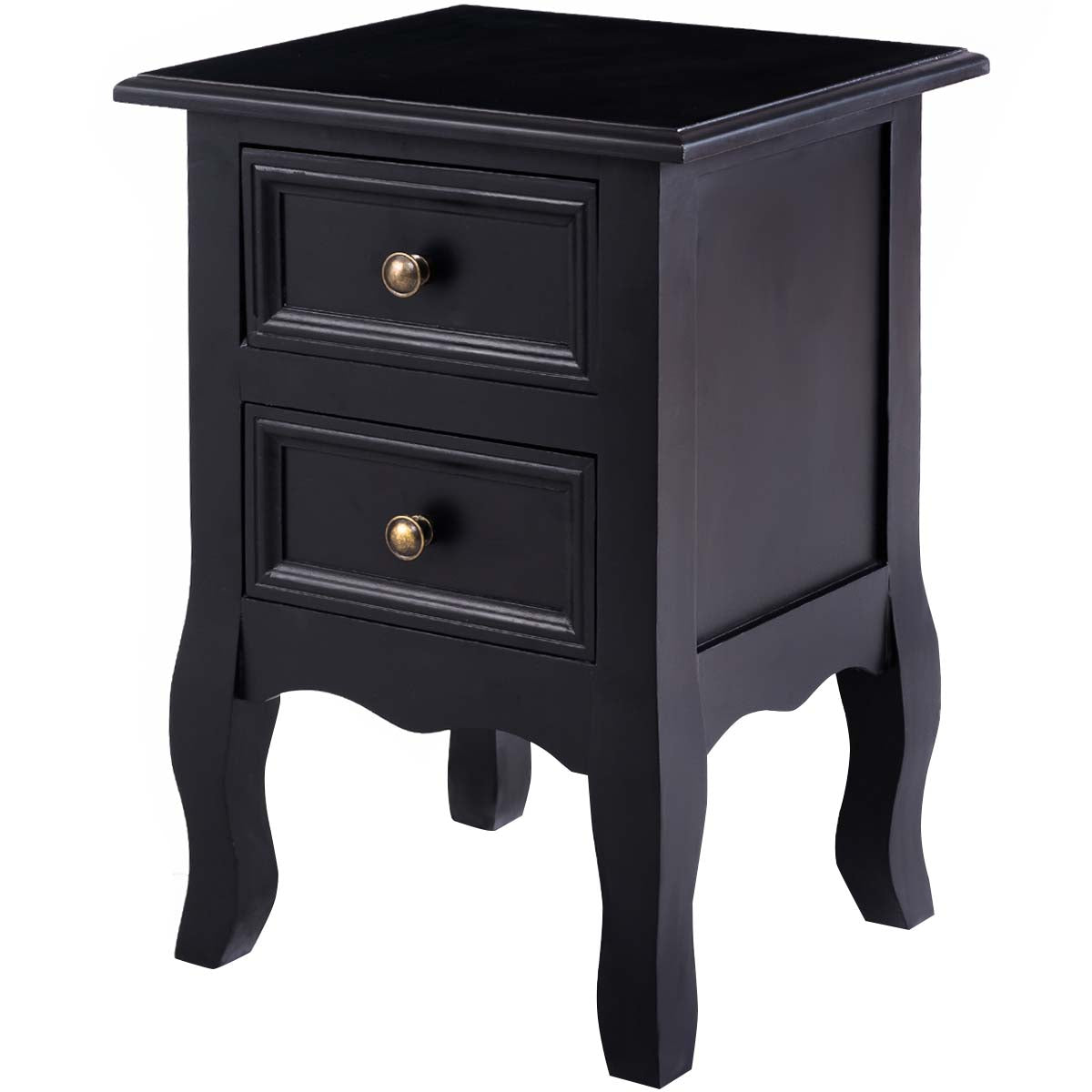 Patiojoy Night Stand Curved Legs Accent Side End Table with 2 Drawers