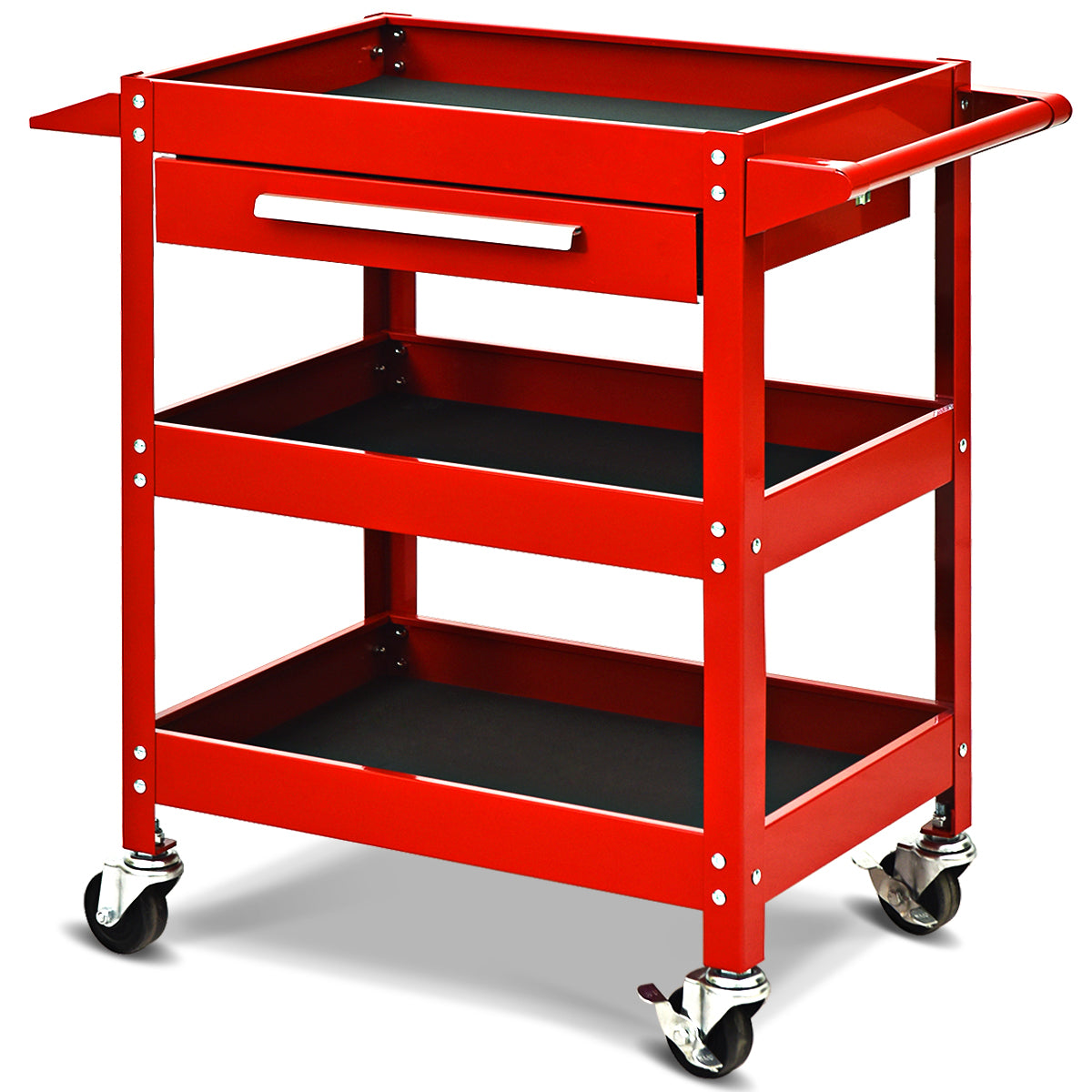 Patiojoy Tool Cart 3-Tray Rolling Tool Organizer With Drawer Industrial Storage Dollies