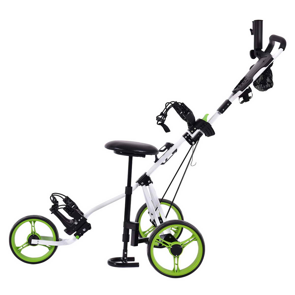 Topbuy 3-Wheel Foldable Push Pull Club Trolley Golf Cart With Seat Scoreboard Bag Red