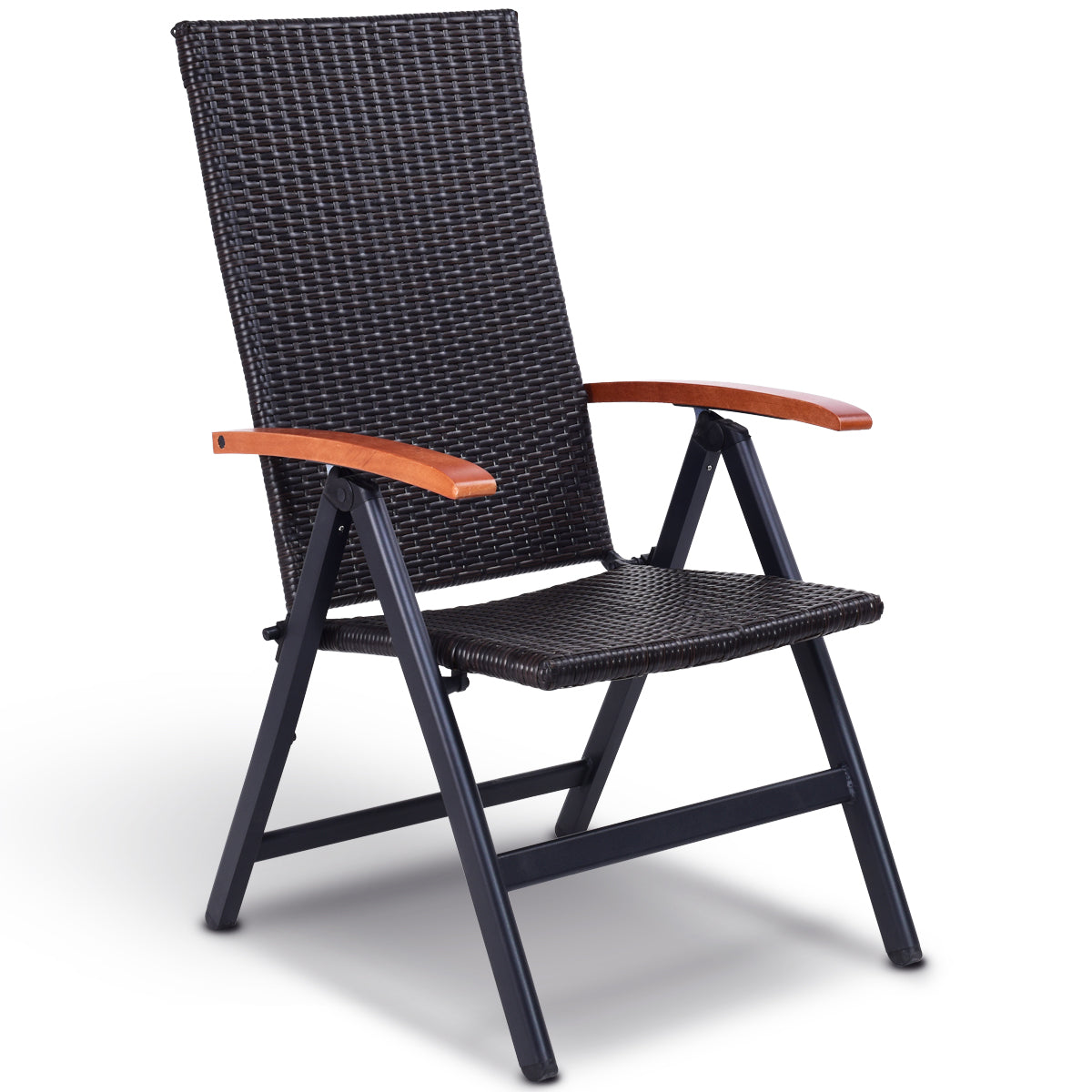 Patiojoy Folding Back Adjustable Rattan Wicker Lounge Chair Sofa Aluminum Tube