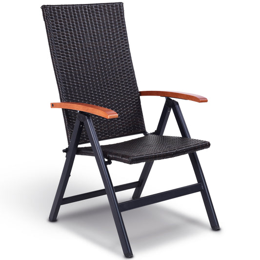 Patiojoy Folding Back Adjustable Rattan Wicker Lounge Chair Sofa Aluminum Tube