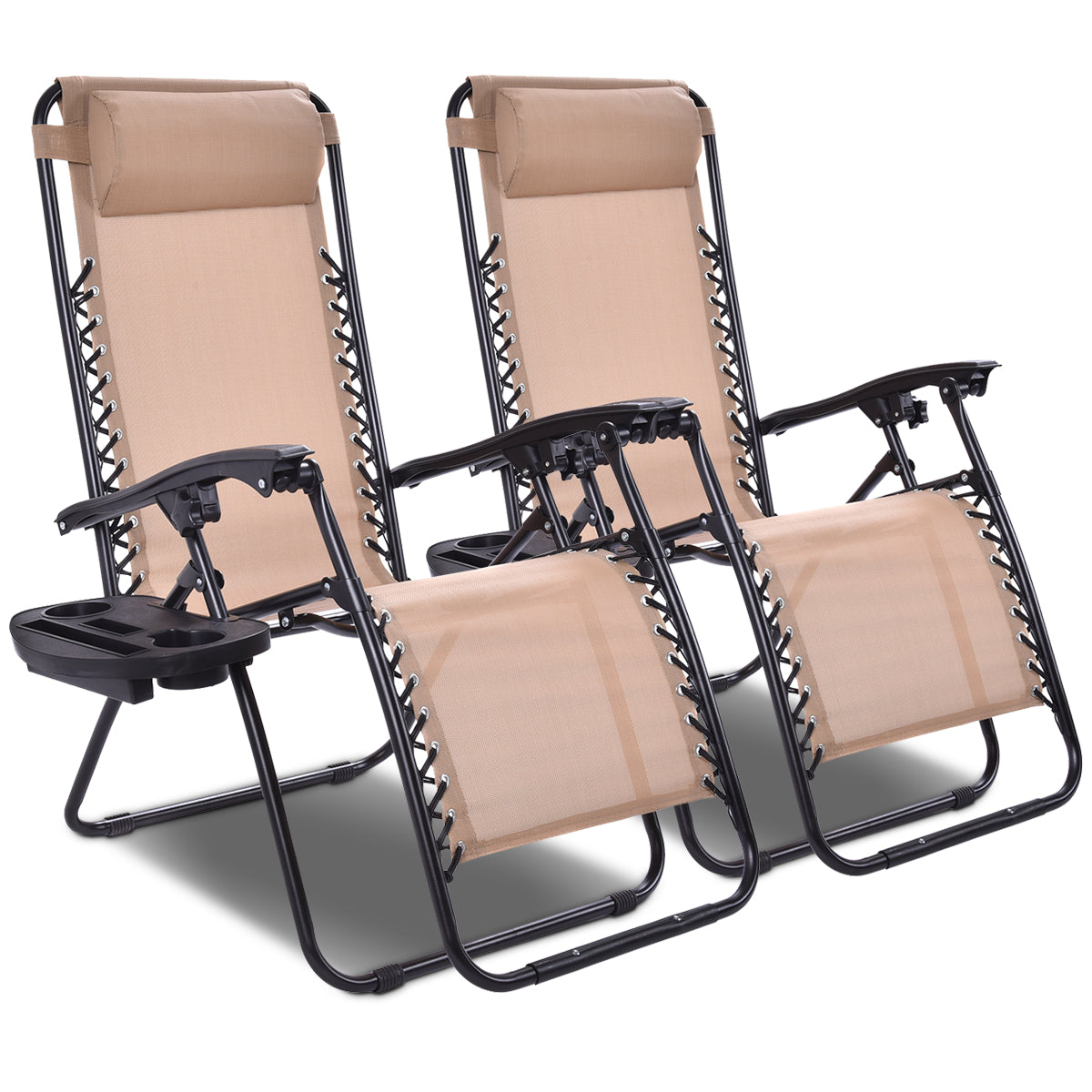 Topbuy 2PC Zero Gravity Chair Adjustable Recliners Textiliene Beige/Black/Grey/Brown/Blue