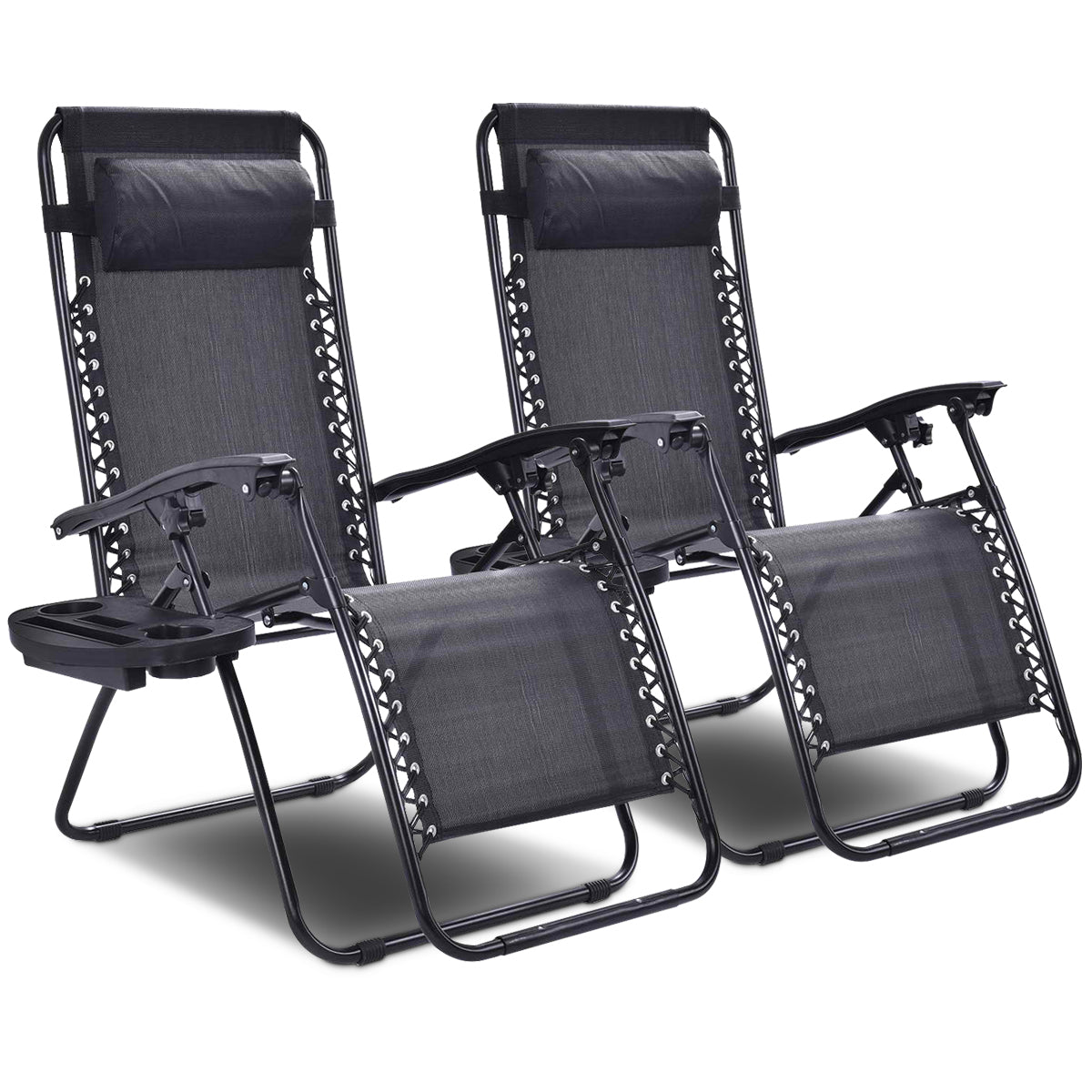 Topbuy 2PC Zero Gravity Chair Adjustable Recliners Textiliene Beige/Black/Grey/Brown/Blue