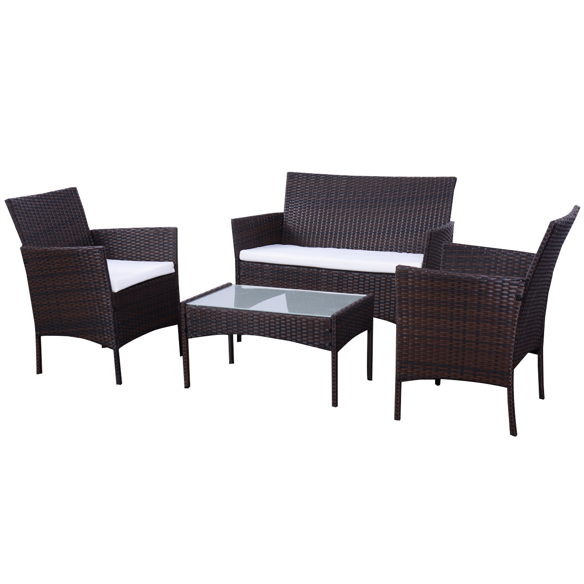 Patiojoy 4 PC Rattan Wicker Patio Furniture Garden Lawn Sofa Outdoor Furniture Set