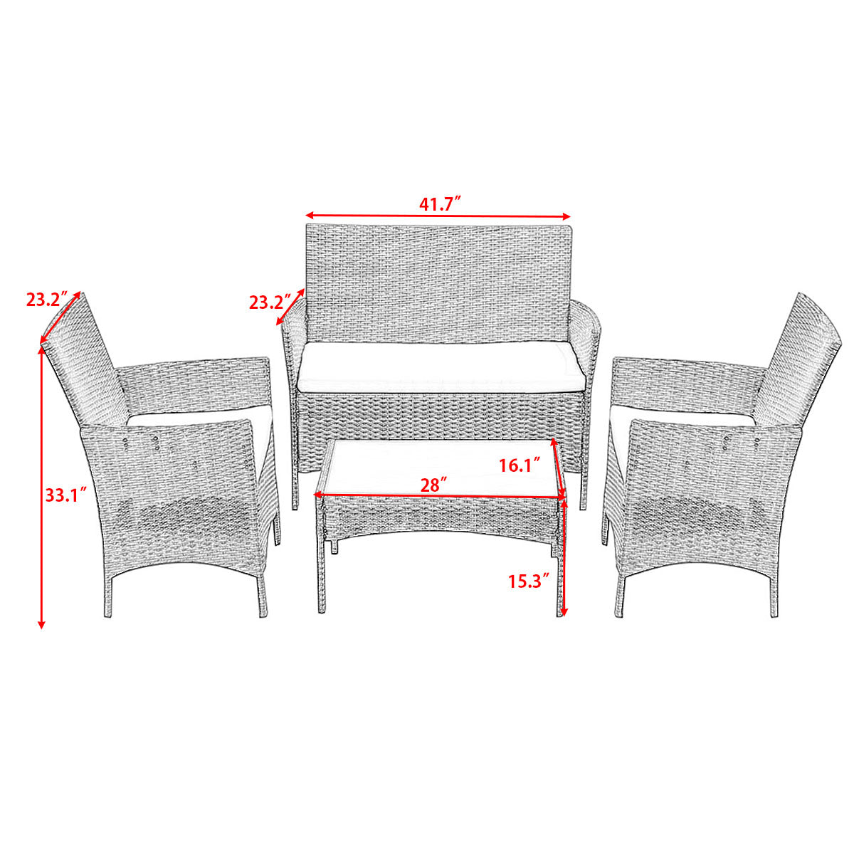 Patiojoy 4 PC Rattan Wicker Patio Furniture Garden Lawn Sofa Outdoor Furniture Set