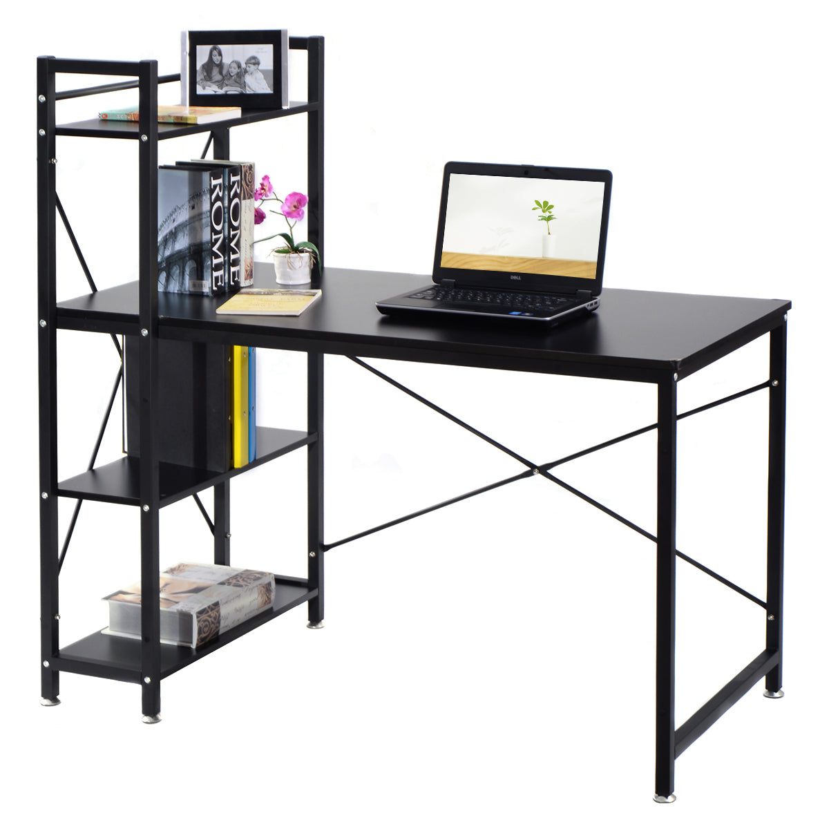 Topbuy Computer Desk Home Office Desk PC Laptop Study Workstation Table With 4 Shelves Black