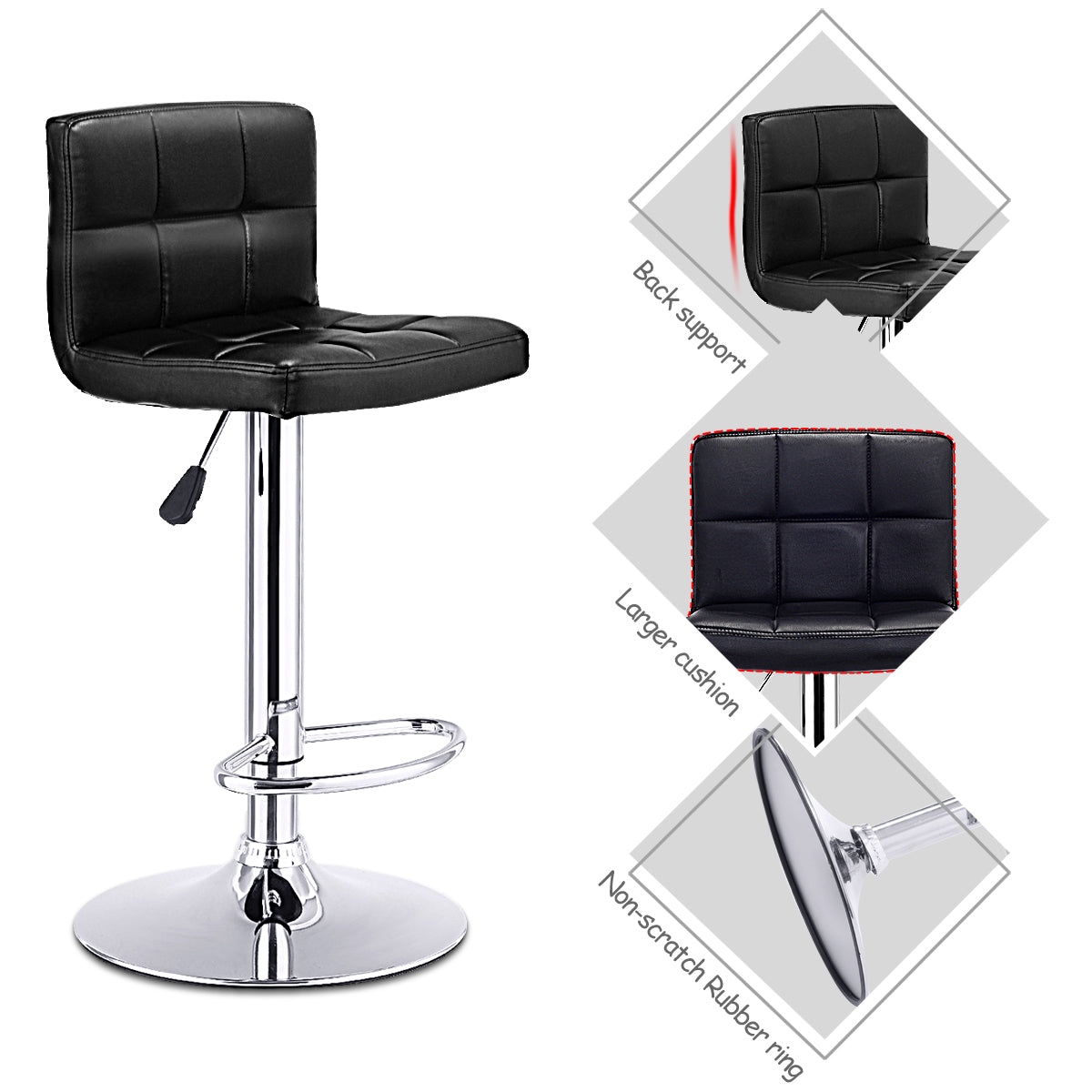Topbuy Modern Square PU Leather Adjustable Swivel Barstools,Set of 2