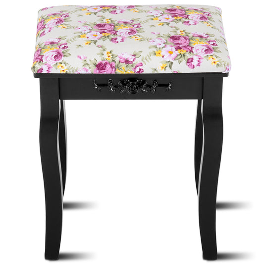 Topbuy Stool Wood Rose Chair Makeup Cushion Black