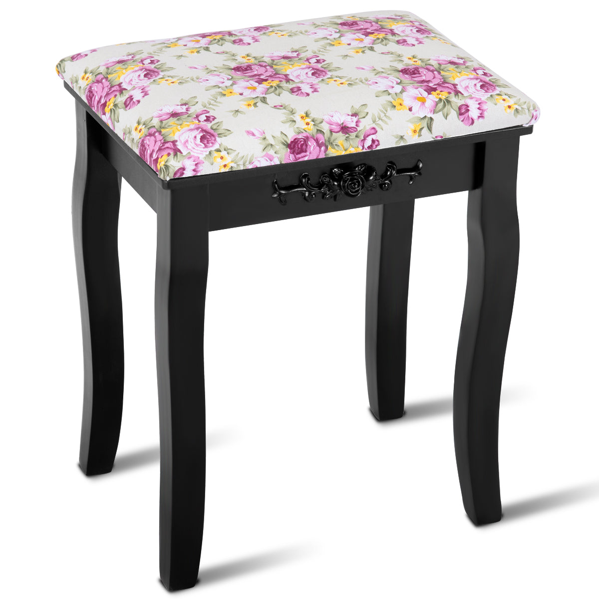 Topbuy Stool Wood Rose Chair Makeup Cushion Black