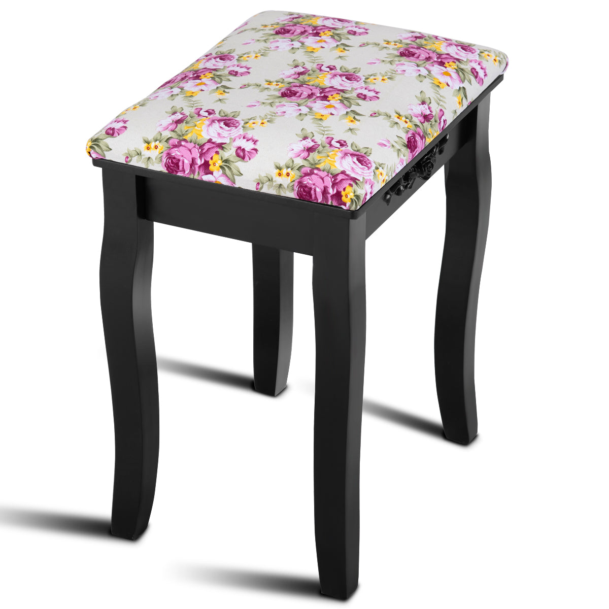 Topbuy Stool Wood Rose Chair Makeup Cushion Black