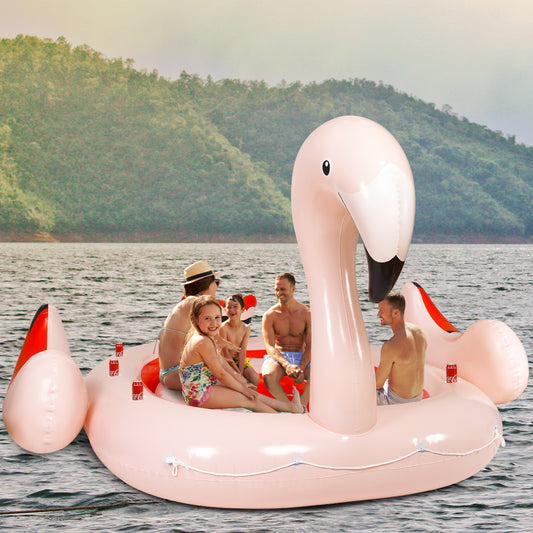 Topbuy 6-Person Inflatable Bird Island Party Flamingo Floating Island With Electric Pump