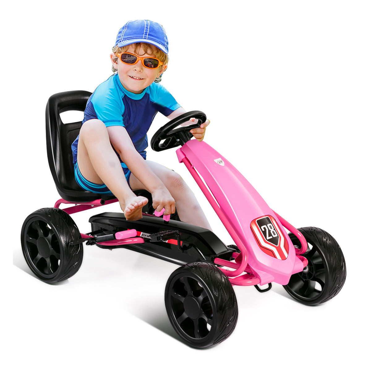 Topbuy Pedal Go Kart Kids Bike Ride on Toys W/ 4 Wheels & Adjustable Seat Pink/Black