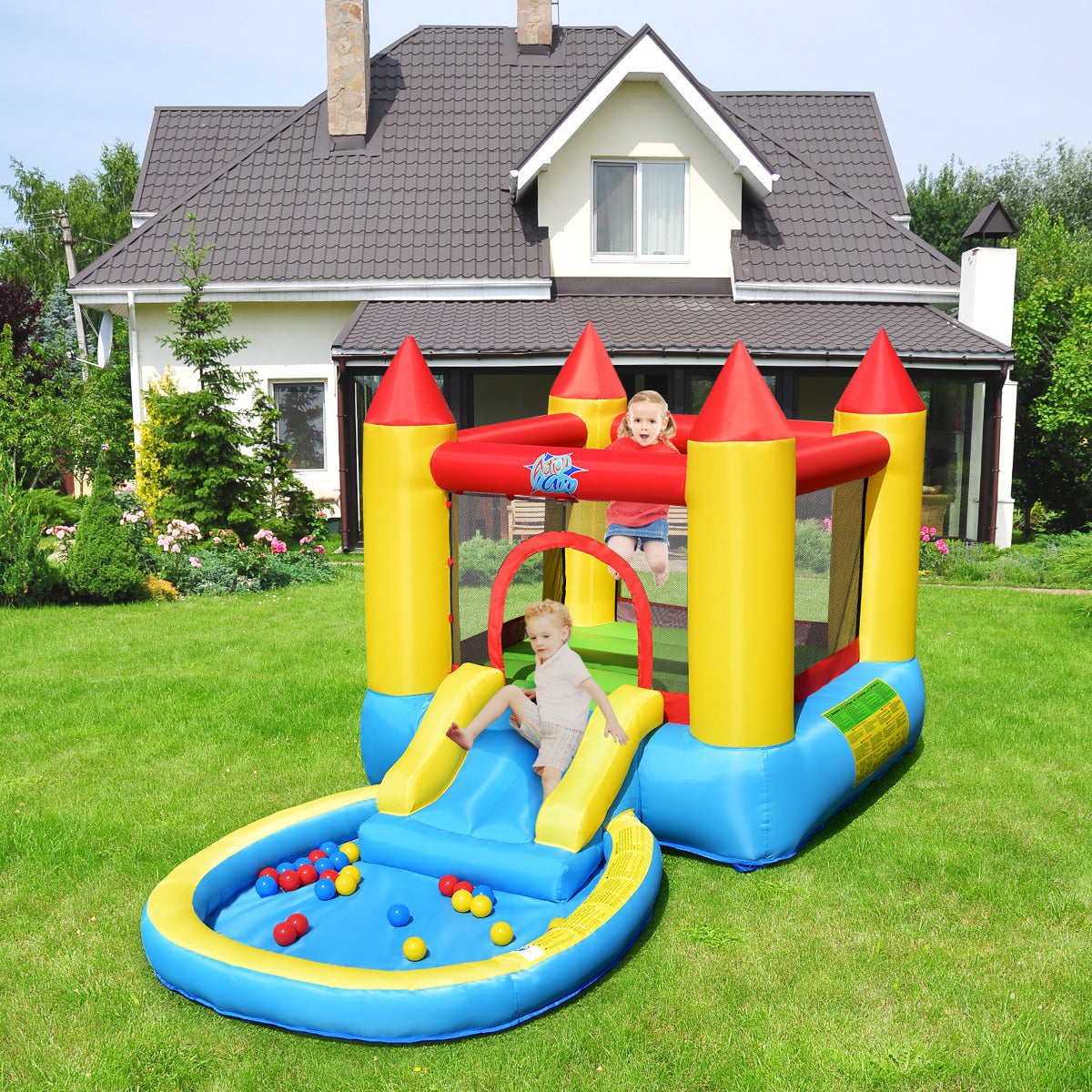 Topbuy Inflatable Bounce House Kids Slide Jumping Castle Pool w/Balls and 580W Blower