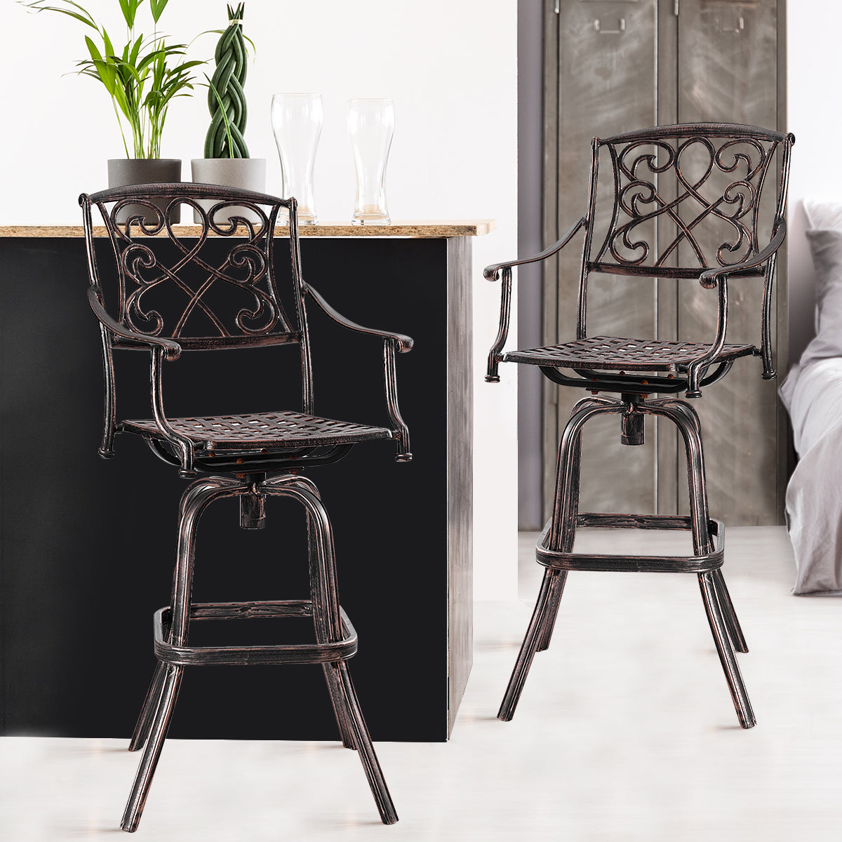 Topbuy Set of 2 Cast Aluminum Chair Patio Furniture Antique Copper Outdoor