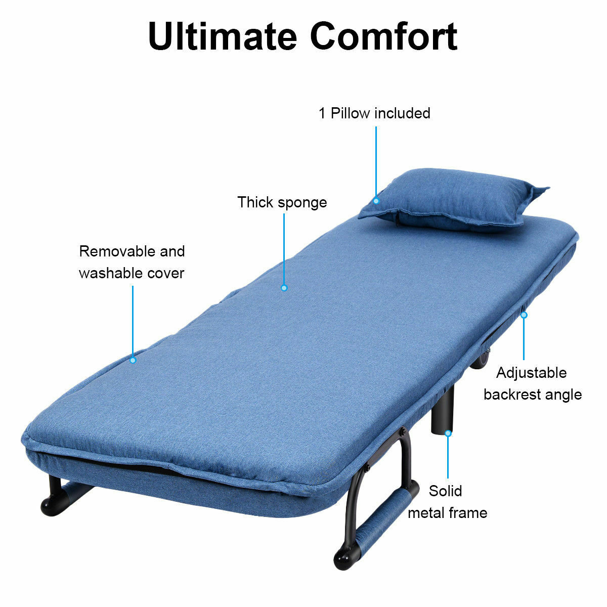 Topbuy Folding Sofa Bed Sleeper Armchair Lounge Couch 5 Position Home Furniture Blue