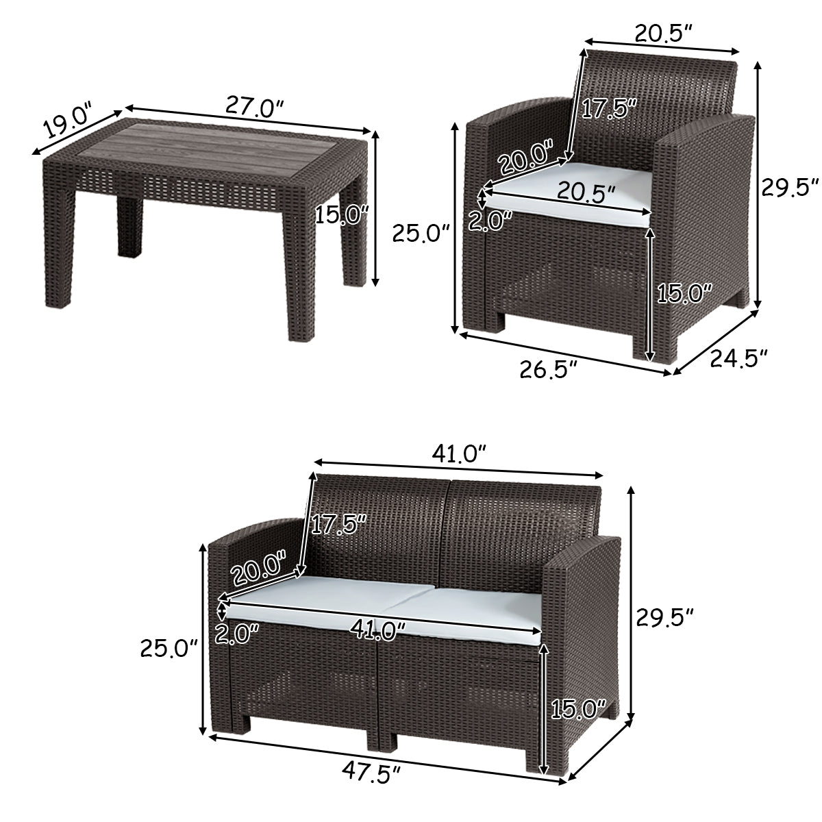 Patiojoy 4 PCS Rattan Wicker Plaited Patio Sectional Furniture Sofa Set Coffee